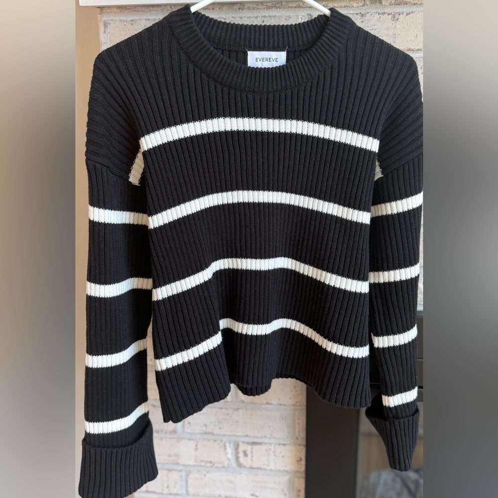 Evereve Black and White Striped Crew Neck Sweater - Picture 2 of 5
